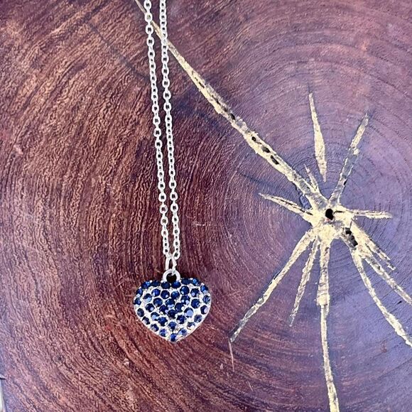 Blue Rhinestone Heart Necklace Y2k Jewelry - Picture 3 of 7